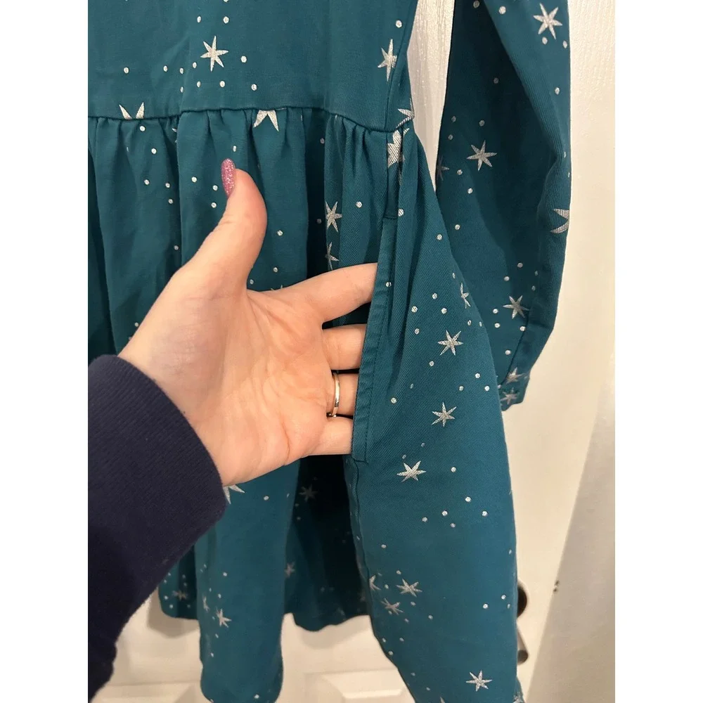 Hanna Andersson Kids Teal Green Silver Star Mock Neck Long Sleeve Pocket 5 k7075